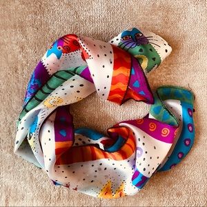 NWOT Lightweight Silk Scarf With Cat Print